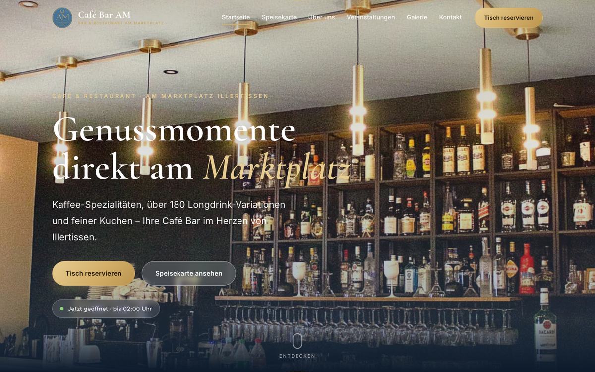 Website für Café Bar AM — Café & Bar · Illertissen