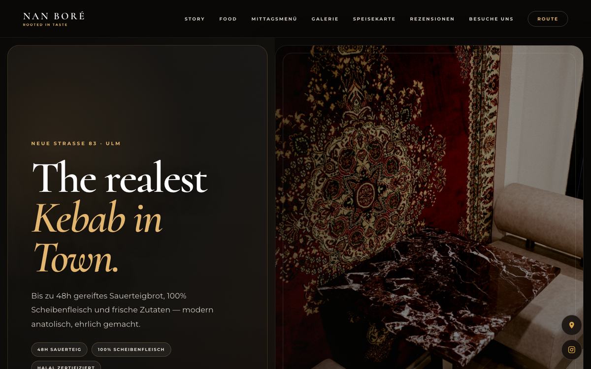 Website für NAN BORÉ — Kebab · Ulm